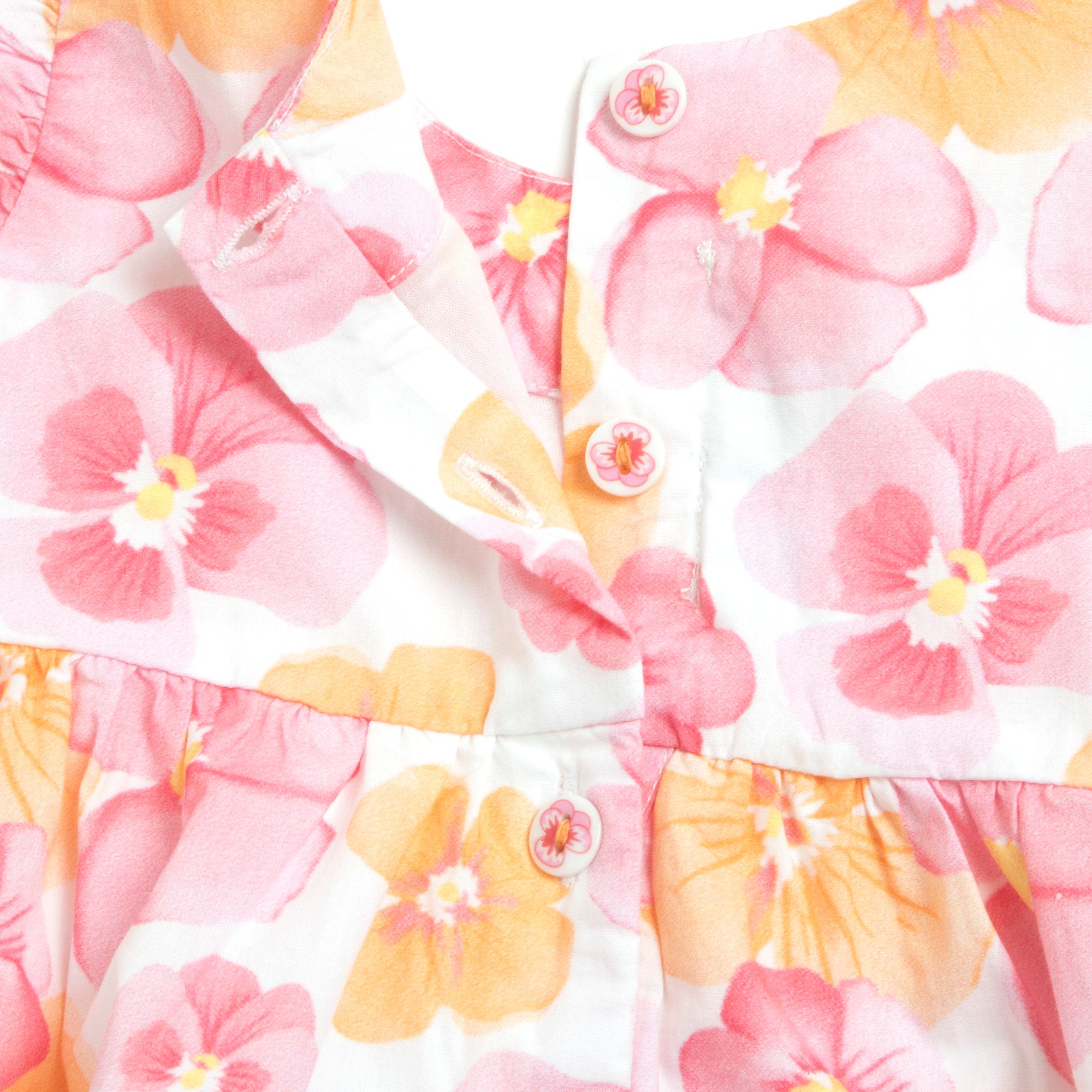 White & Pink Floral Printed A-Line Cotton Dress for Girls
