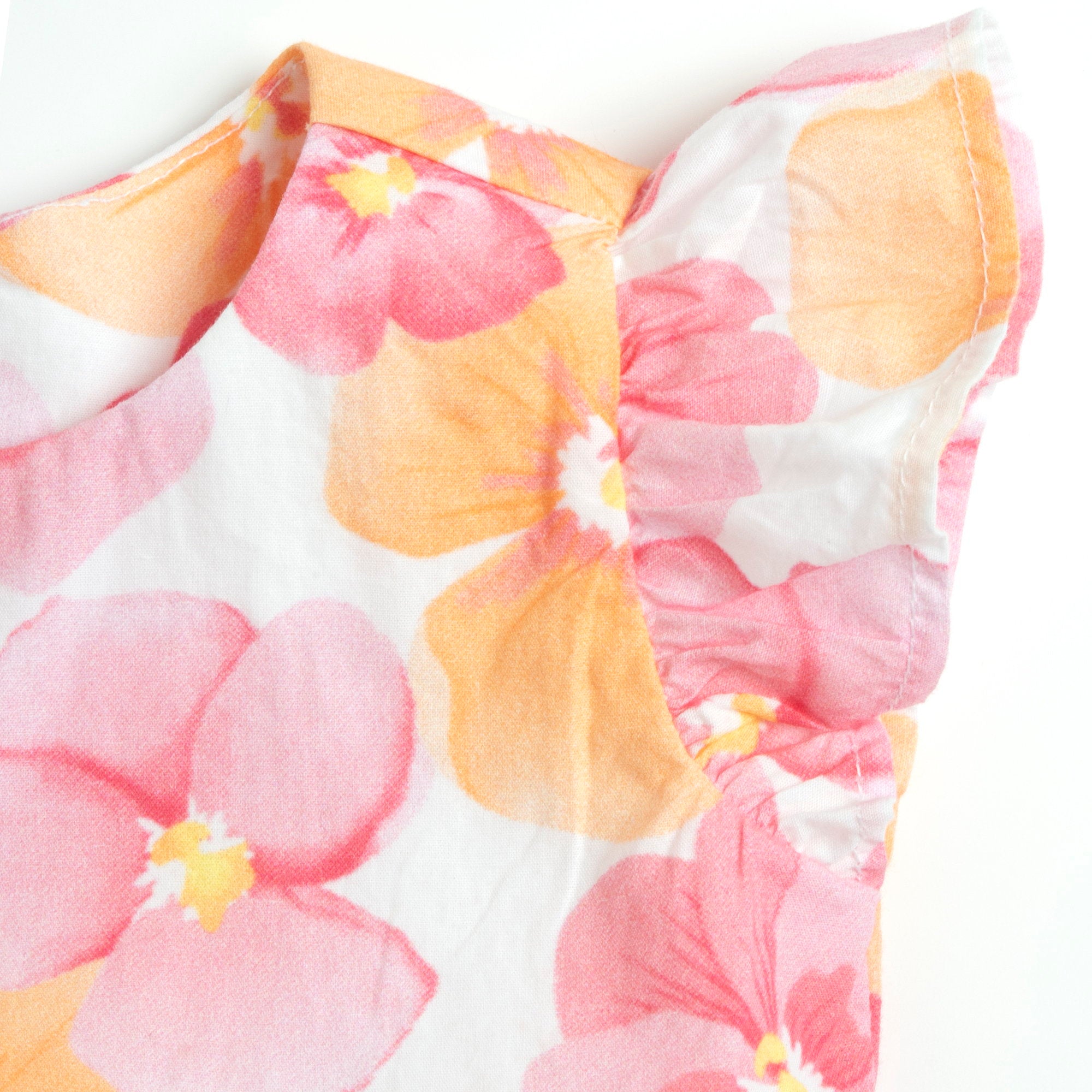 White & Pink Floral Printed A-Line Cotton Dress for Girls