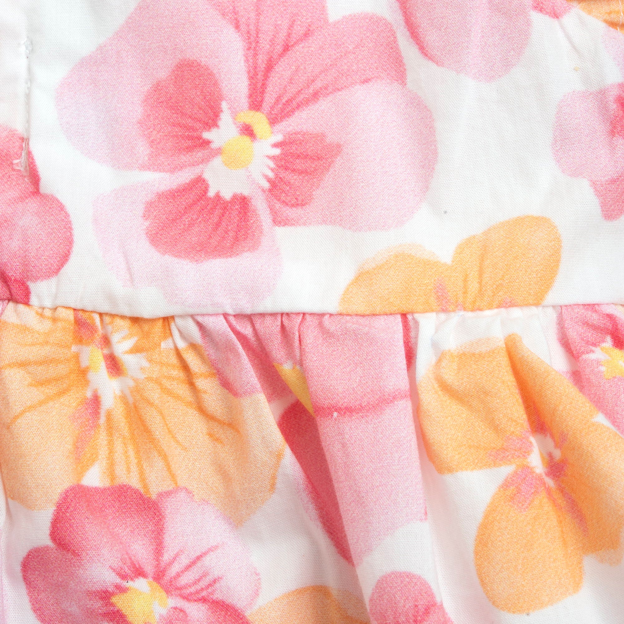 White & Pink Floral Printed A-Line Cotton Dress for Girls