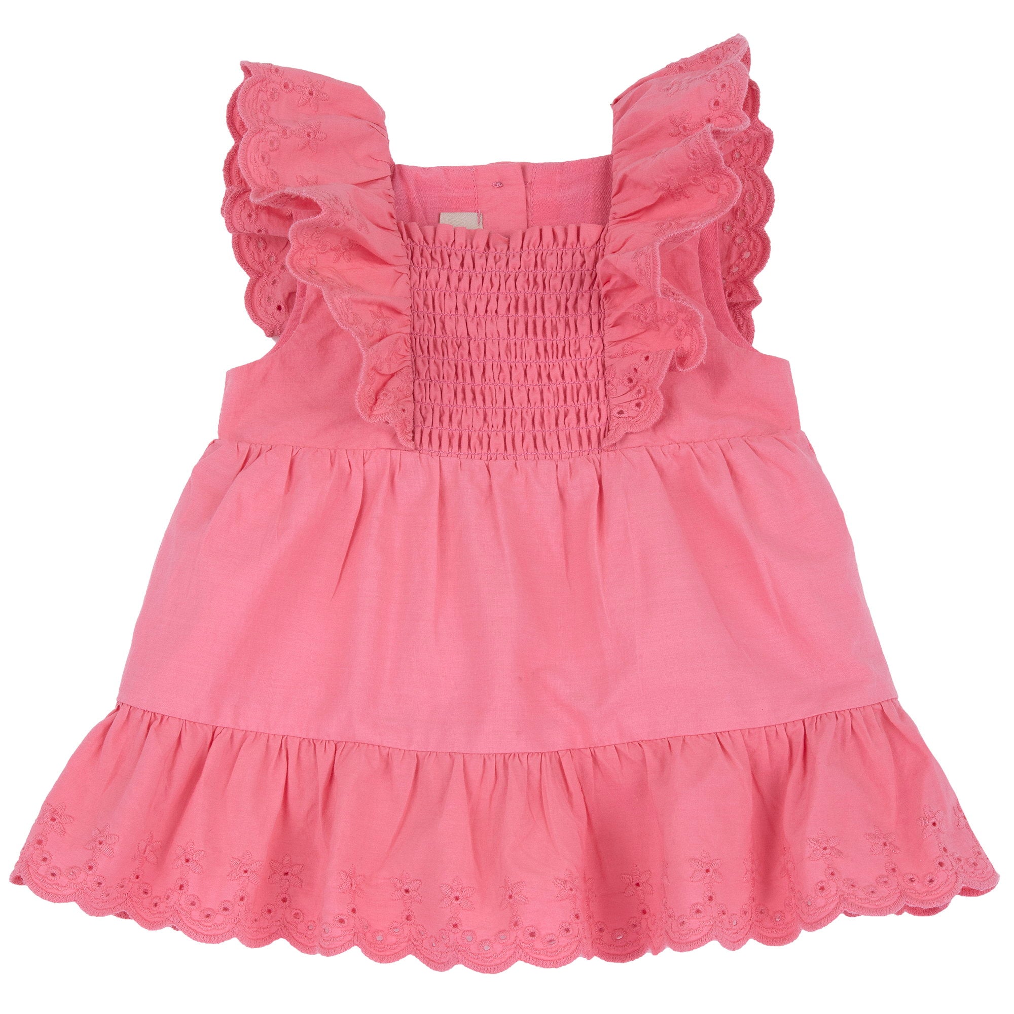 Medium Pink Self Design A-Line Short Sleeve Dress for Girls