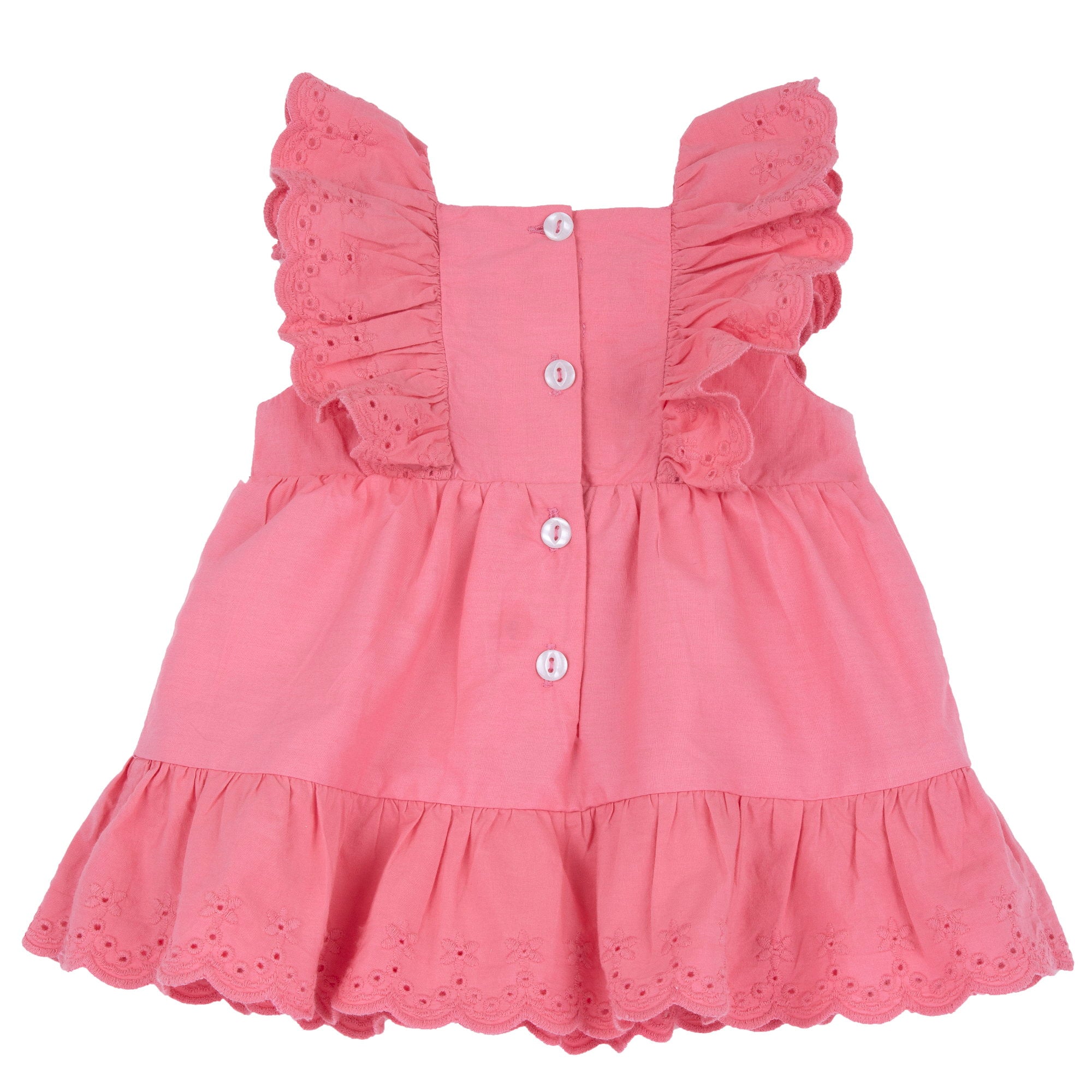 Medium Pink Self Design A-Line Short Sleeve Dress for Girls