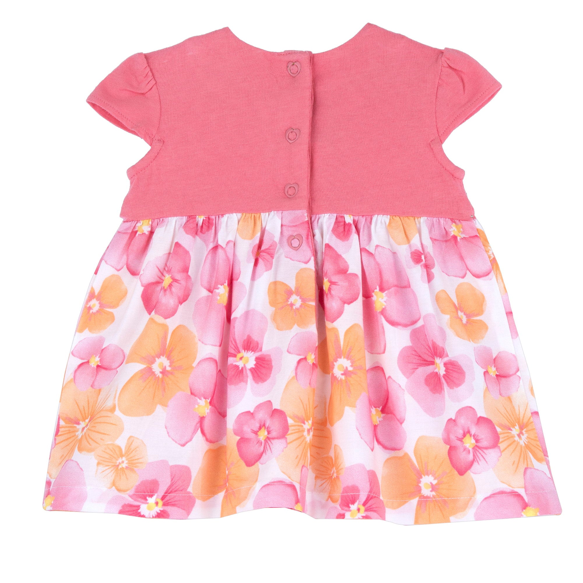 White & Pink Floral Printed A-Line Short Sleeve Dress for Girls