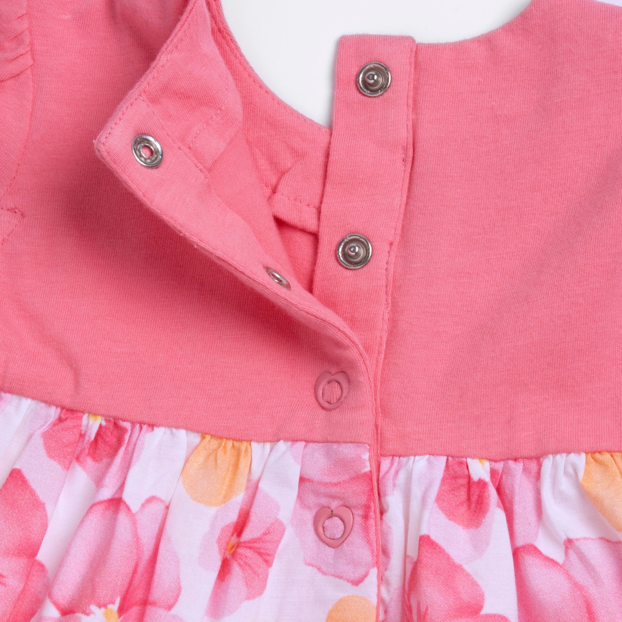White & Pink Floral Printed A-Line Short Sleeve Dress for Girls