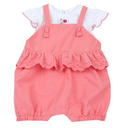 Medium Pink Embellished T-Shirt and Short Overalls Set for Baby Girls