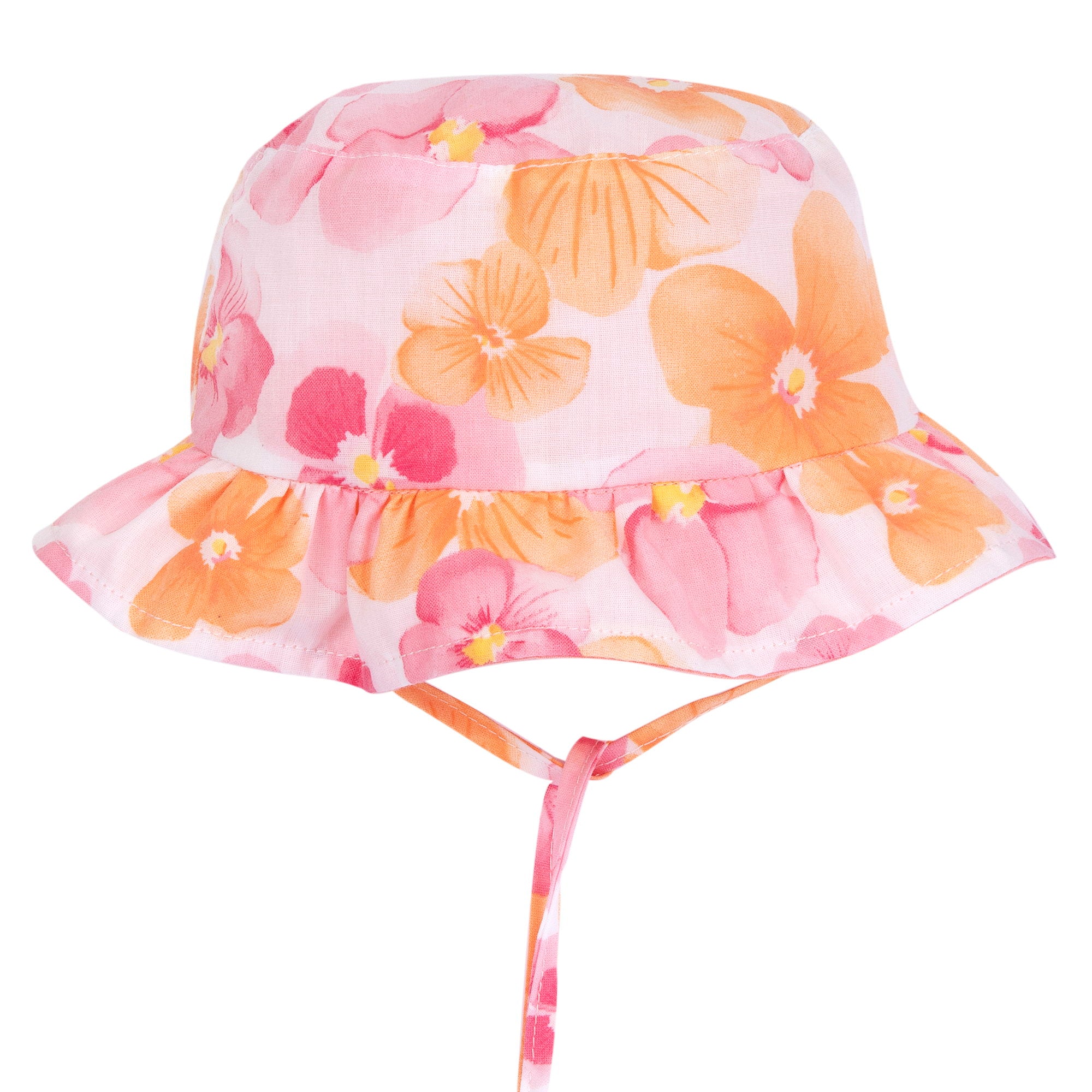 White & Pink Floral Printed Cotton Hat for Baby Girls