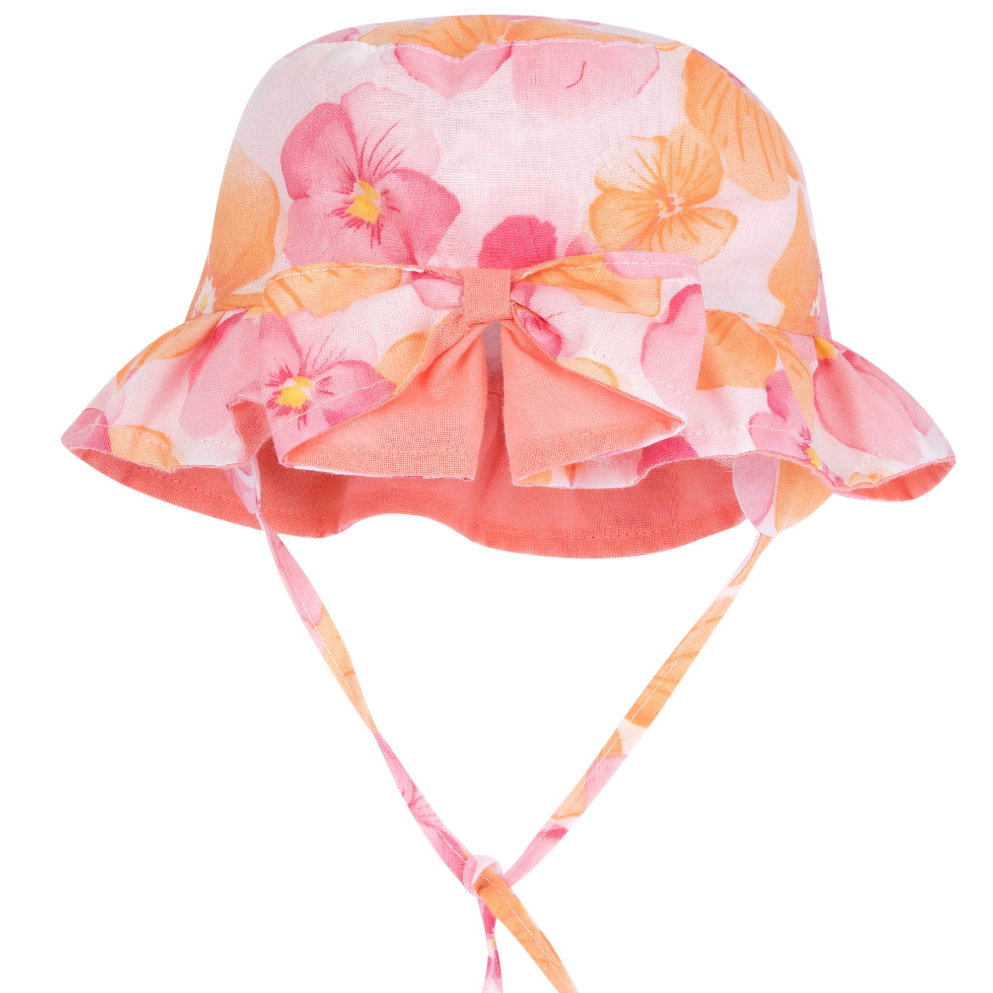 White & Pink Floral Printed Cotton Hat for Baby Girls