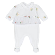 White Embroidered Full Sleeve Leg Opening Babysuit for Baby Girls