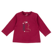 Girls Maroon Teddy Bear Stretch Jersey T-Shirt