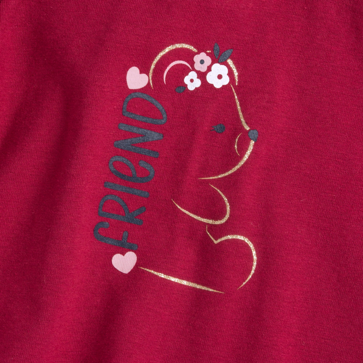 Girls Maroon Teddy Bear Stretch Jersey T-Shirt