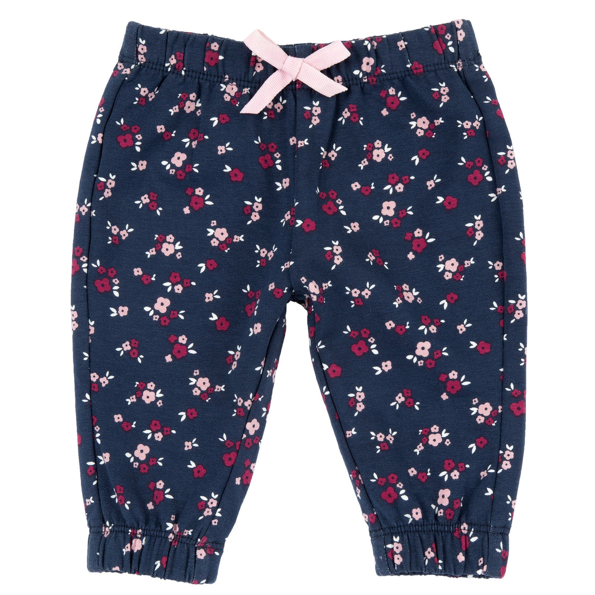 Girls Navy Floral Brushed Fleece Joggers