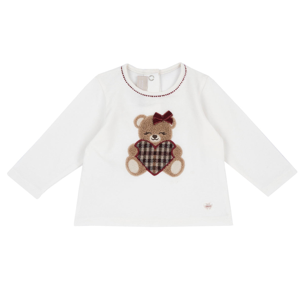 Girls White Teddy Bear Checkered Stretch Jersey T-Shirt