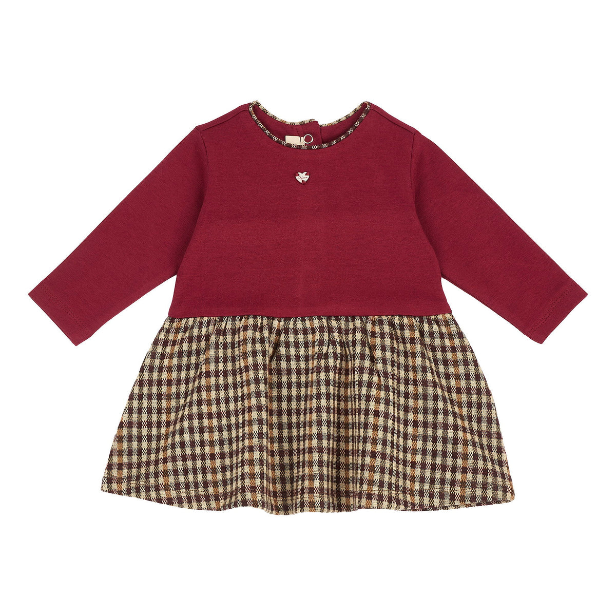 Girls Maroon Checked Stretch Interlock Dress