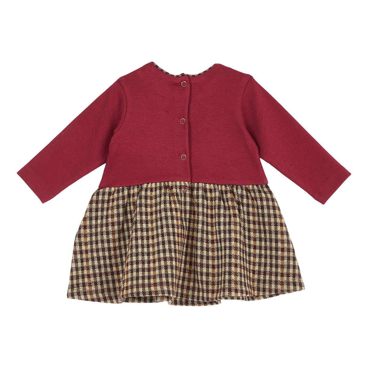 Girls Maroon Checked Stretch Interlock Dress