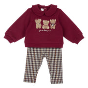 Girls Maroon Teddy Bear Sweatshirt & Leggings Set