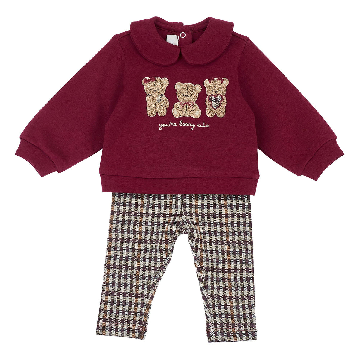Girls Maroon Teddy Bear Sweatshirt & Leggings Set