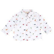 Boys White Dinosaur Cotton Poplin Shirt