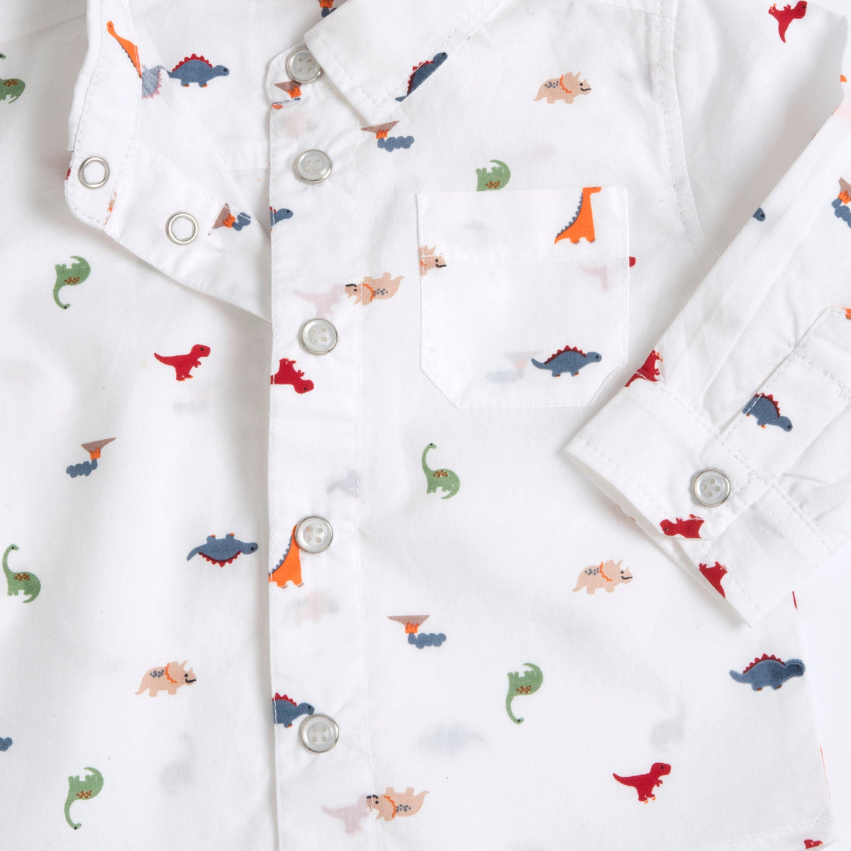 Boys White Dinosaur Cotton Poplin Shirt
