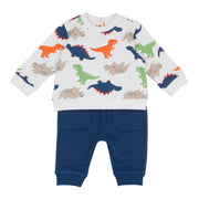 Boys White Dinosaur Brushed Fleece Trousers