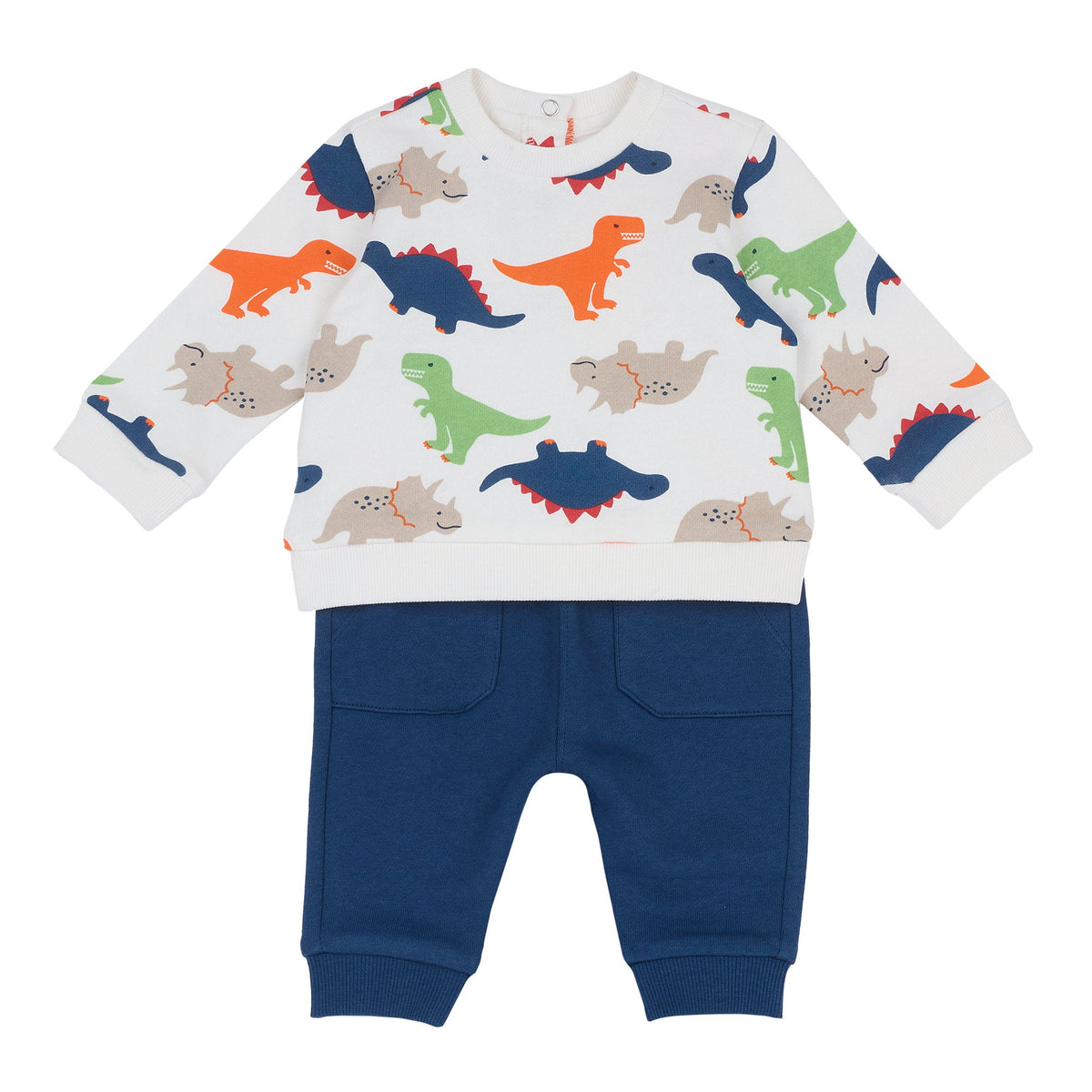 Boys White Dinosaur Brushed Fleece Trousers