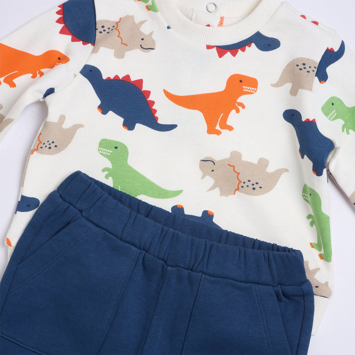 Boys White Dinosaur Brushed Fleece Trousers