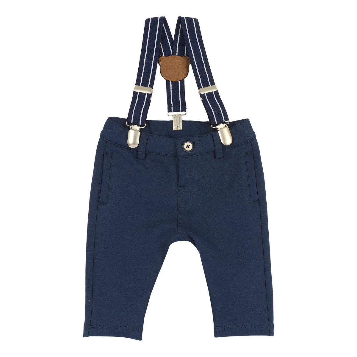 Boys Navy Teddy Bear Cotton Trousers