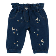 Girls Navy Bunnies Denim-Effect Fleece Jeans
