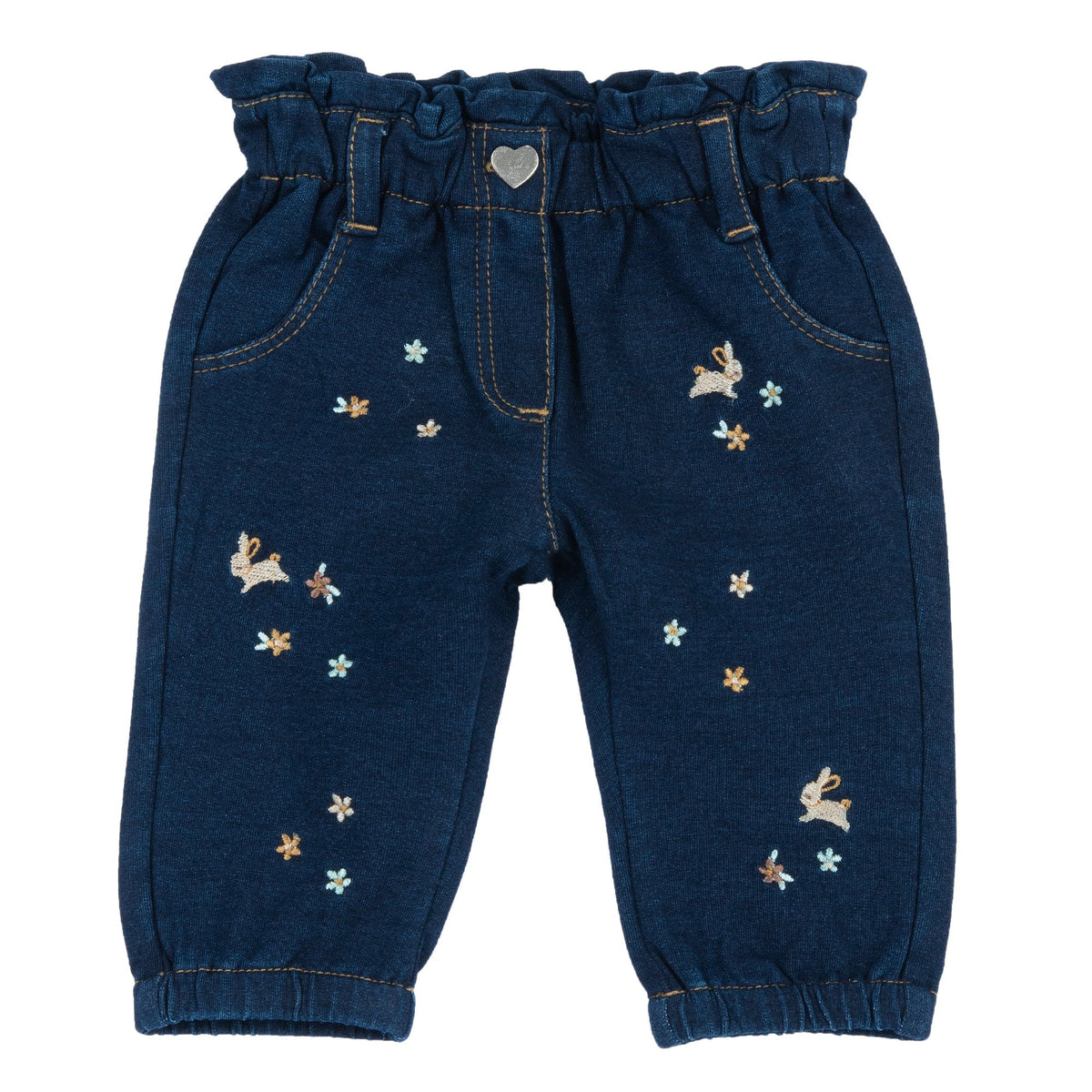 Girls Navy Bunnies Denim-Effect Fleece Jeans