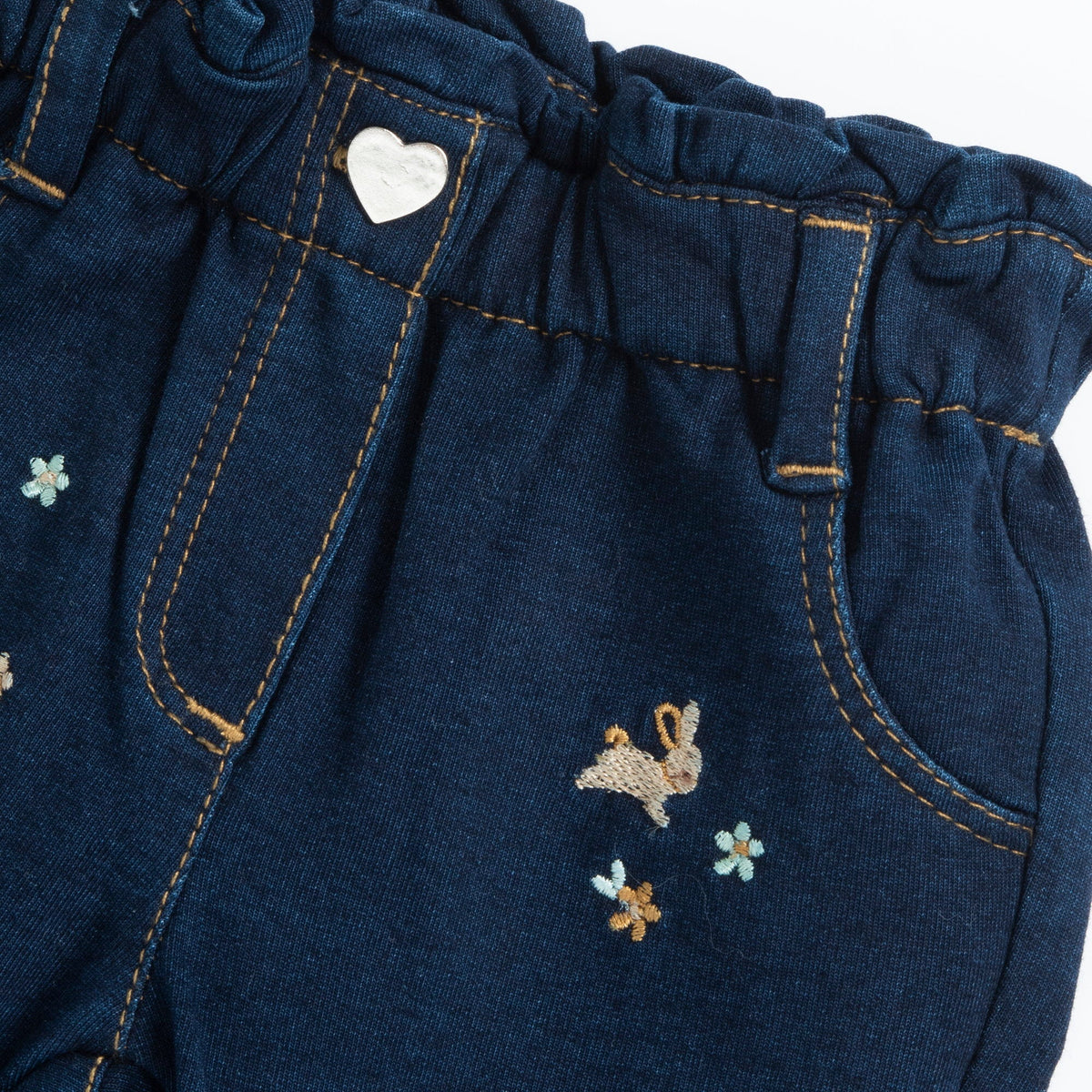 Girls Navy Bunnies Denim-Effect Fleece Jeans