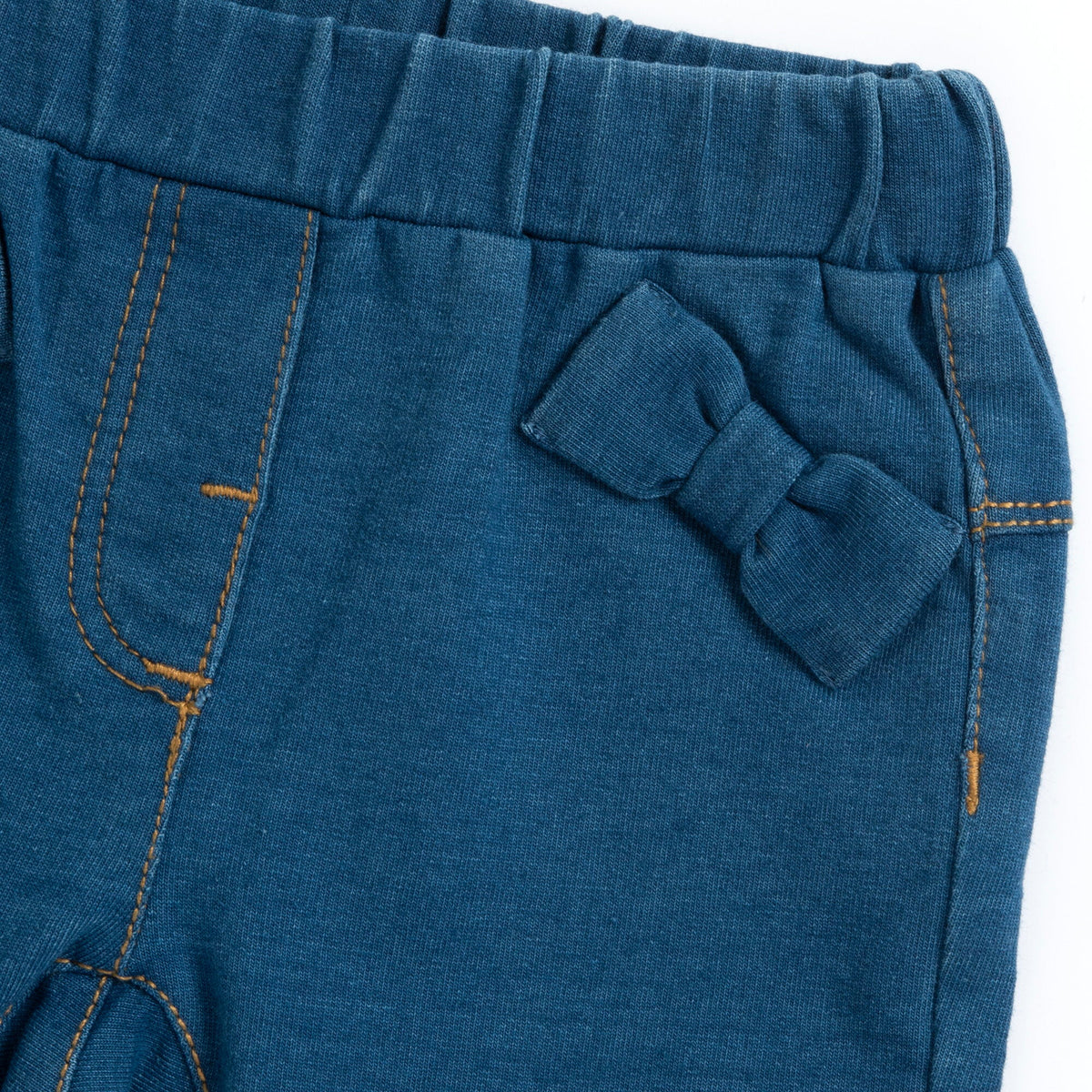 Girls Blue Bow Denim-Effect Fleece Jeans