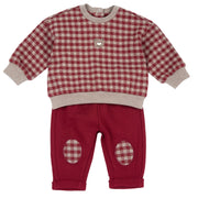Boys Maroon Teddy Bear Honeycomb Knit Trousers Set