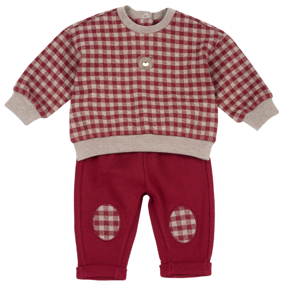 Boys Maroon Teddy Bear Honeycomb Knit Trousers Set