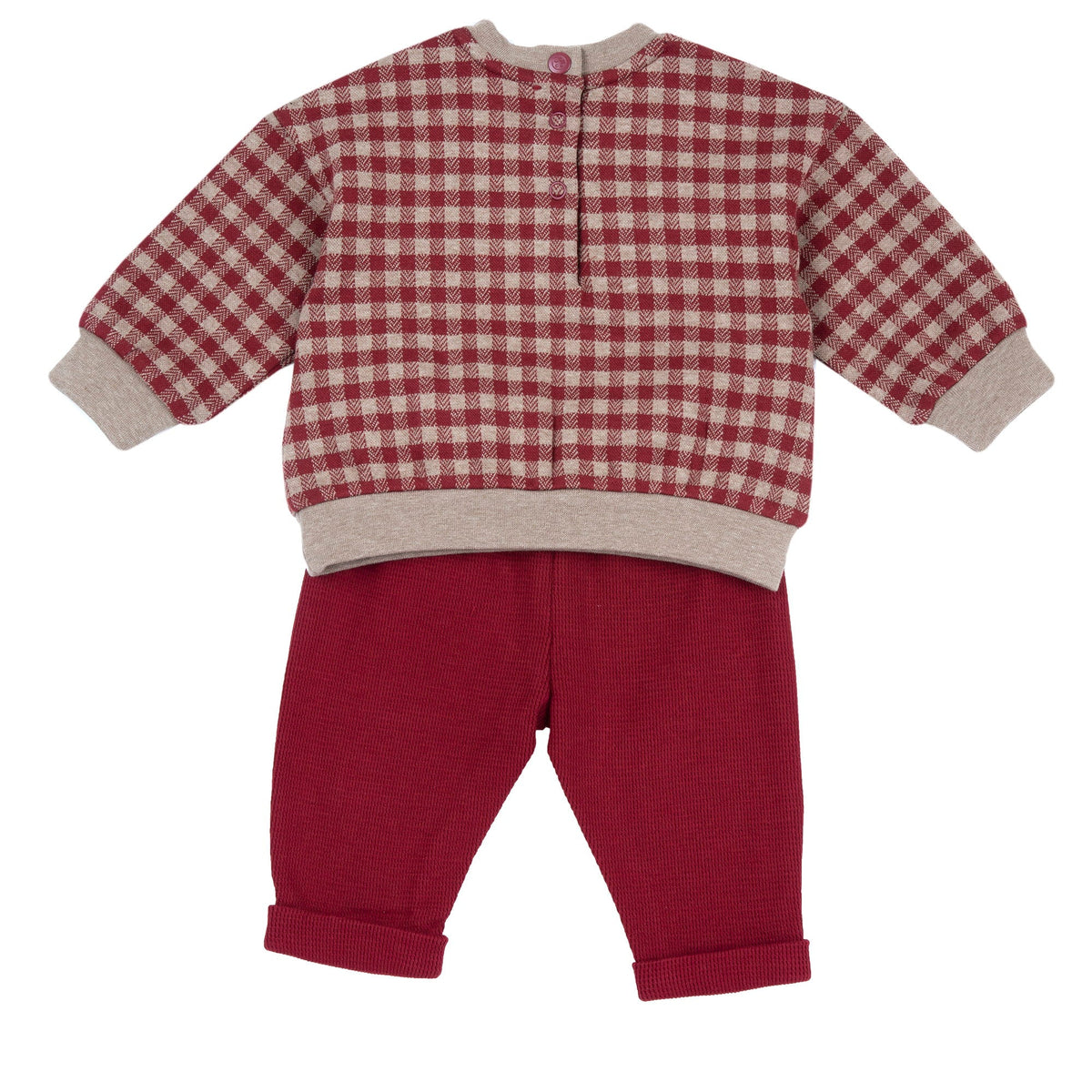 Boys Maroon Teddy Bear Honeycomb Knit Trousers Set