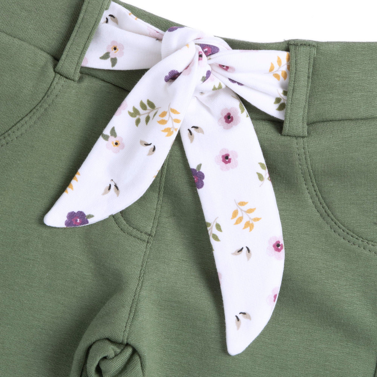 Girls Green Floral Brushed Fleece Trousers