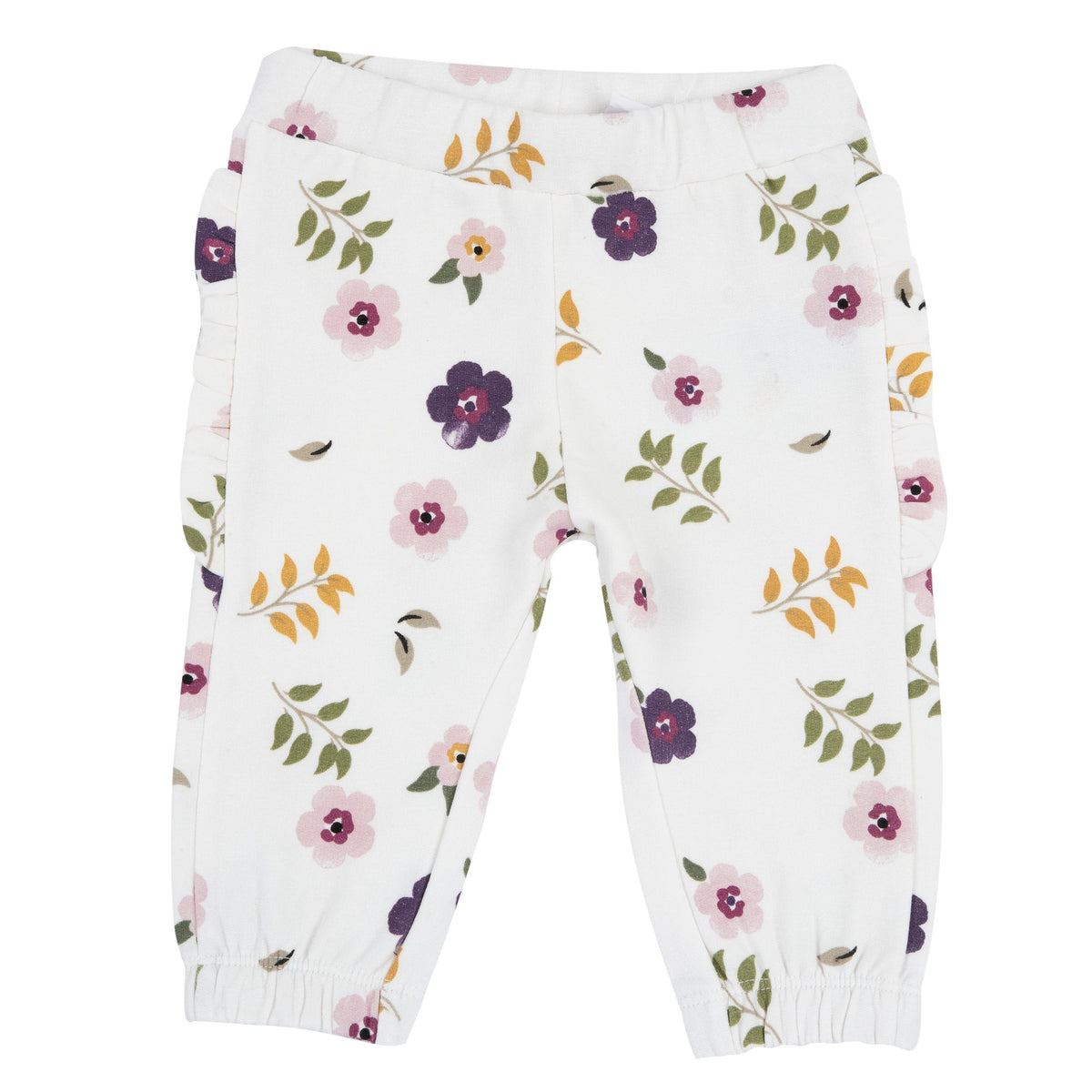 Girls White Floral Brushed Fleece Trousers