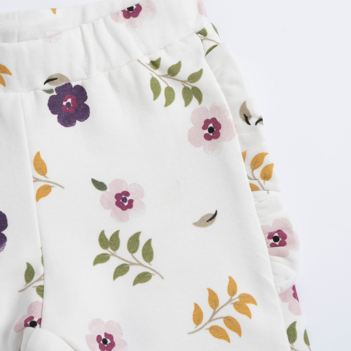 Girls White Floral Brushed Fleece Trousers
