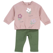 Girls Pink Floral Brushed Fleece Sweatshirt & Leggings Set