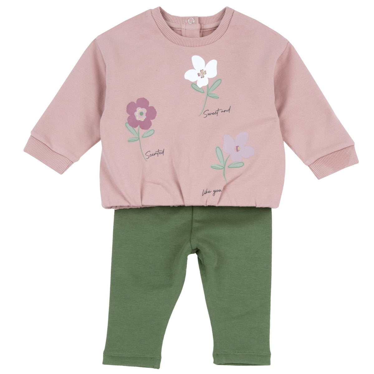 Girls Pink Floral Brushed Fleece Sweatshirt & Leggings Set