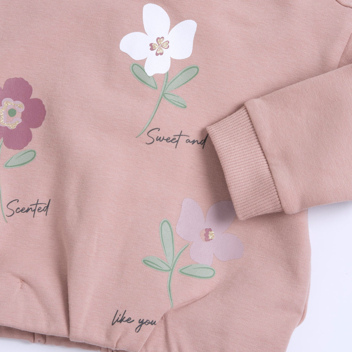 Girls Pink Floral Brushed Fleece Sweatshirt & Leggings Set