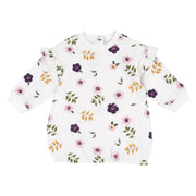 Girls White Floral Brushed Fleece Dress
