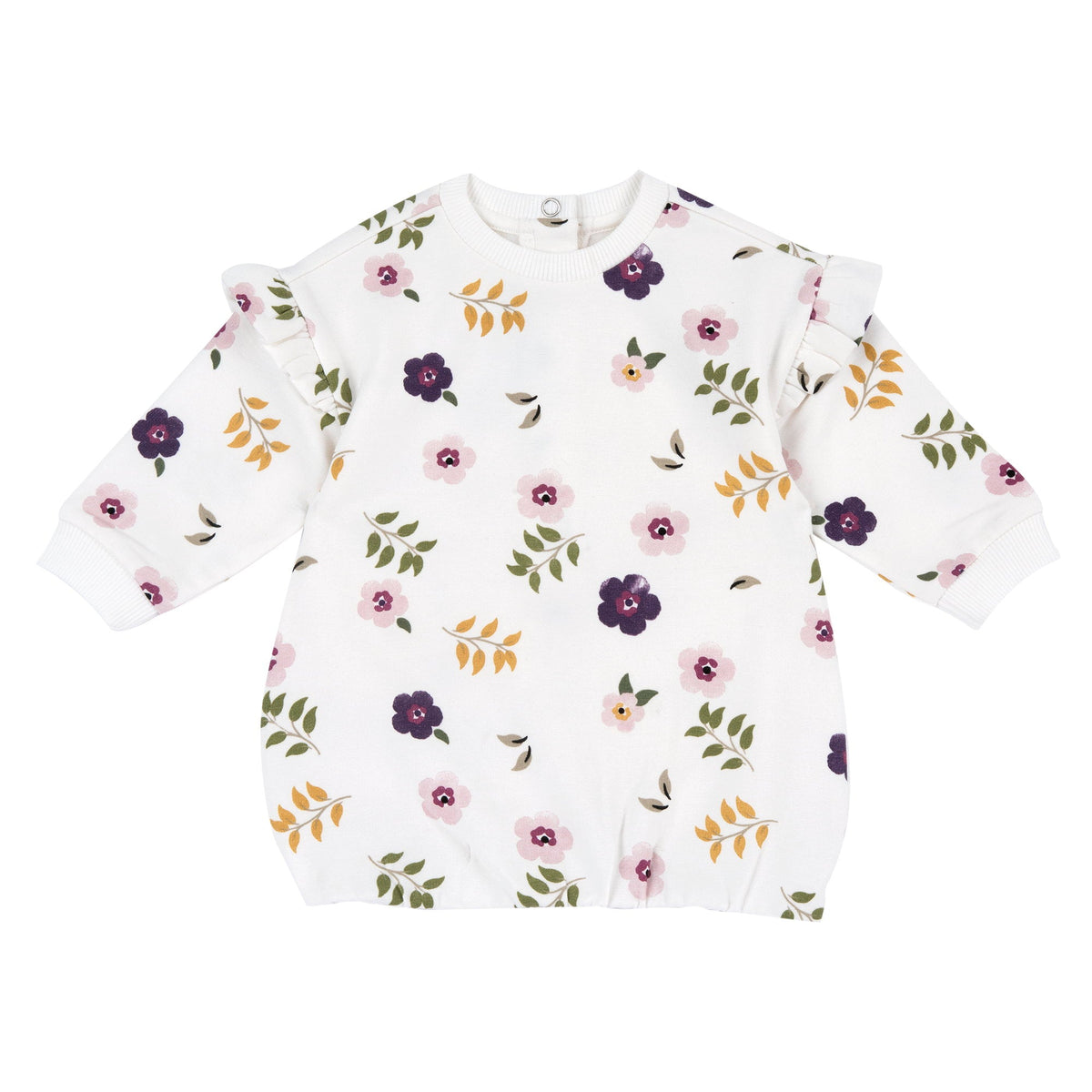 Girls White Floral Brushed Fleece Dress