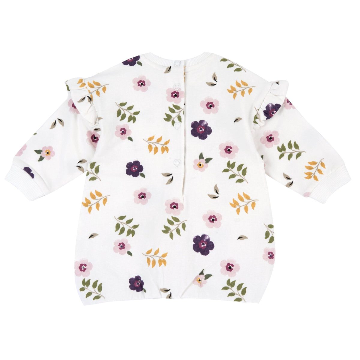 Girls White Floral Brushed Fleece Dress