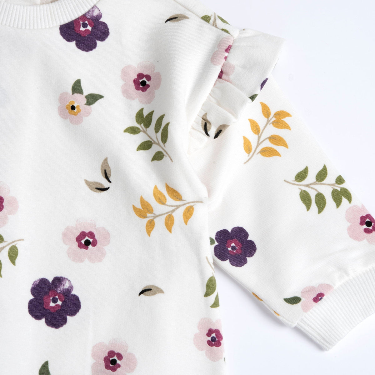 Girls White Floral Brushed Fleece Dress