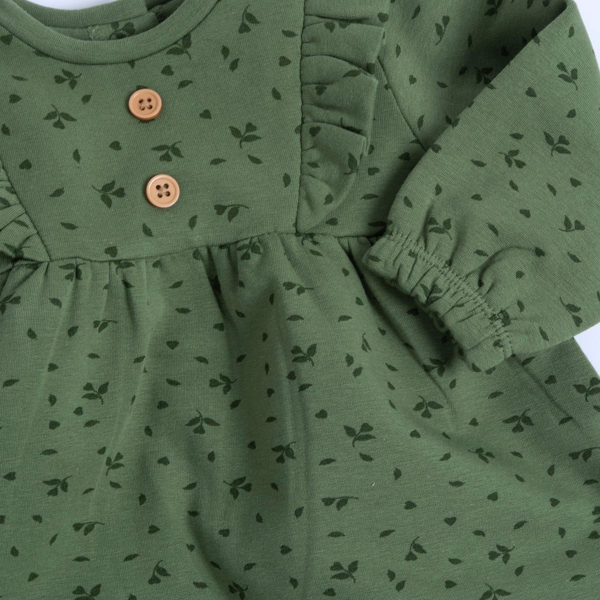 Girls Green Leaf Brushed Fleece Dress