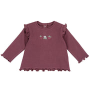 Girls Maroon Floral Knit T-Shirt