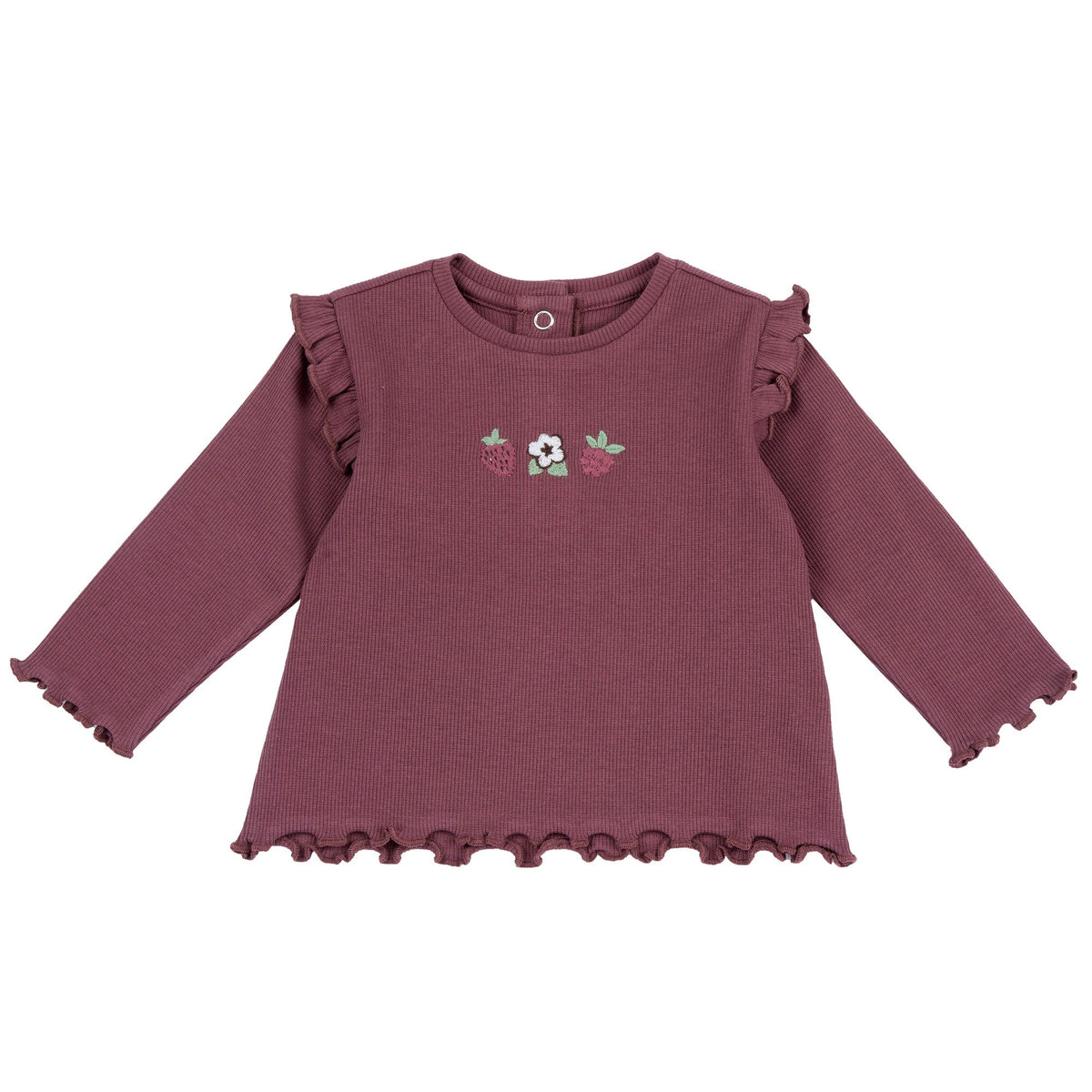 Girls Maroon Floral Knit T-Shirt