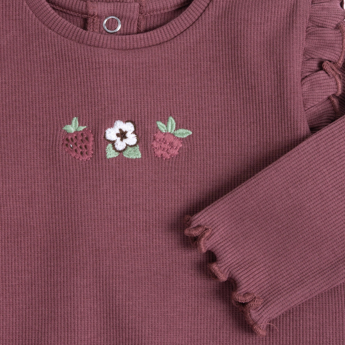 Girls Maroon Floral Knit T-Shirt