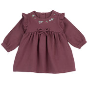 Girls Maroon Floral Stretch Knit Dress
