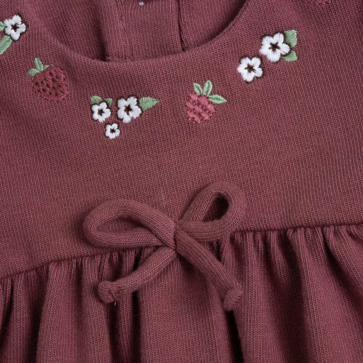 Girls Maroon Floral Stretch Knit Dress
