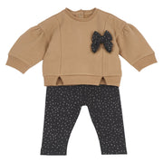 Girls Brown Bow Interlock Sweatshirt & Leggings Set
