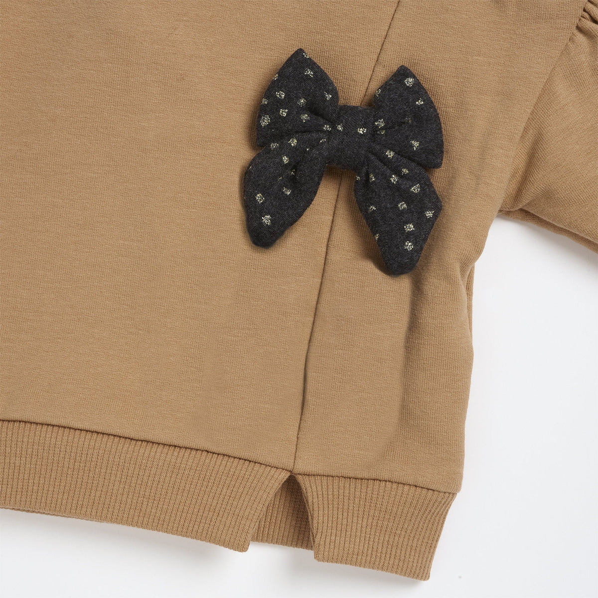 Girls Brown Bow Interlock Sweatshirt & Leggings Set